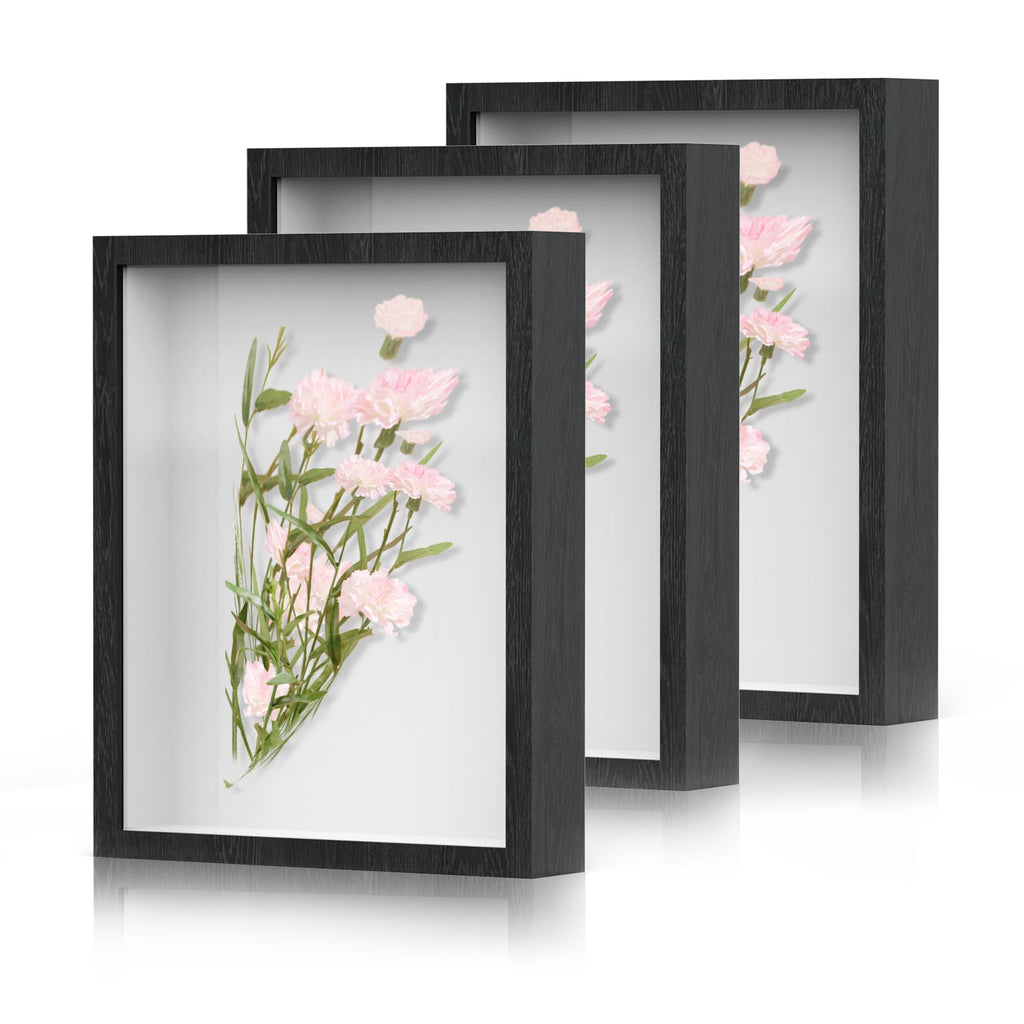 Shadow Box Frame 8x10 - 3 Pack Wood Deep Shadowbox with Glass
