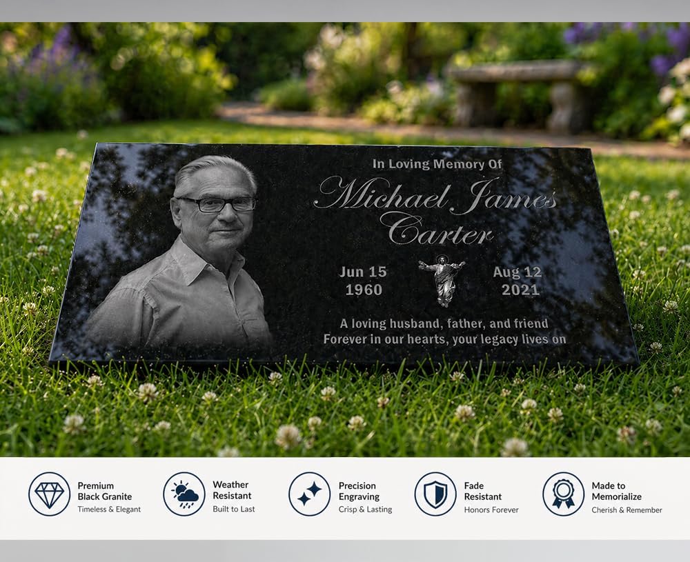 24x12 Personalized Granite Memorial Plaque - Custom Headstone for Graves, Cemetery or Garden, Engraved Grave Marker