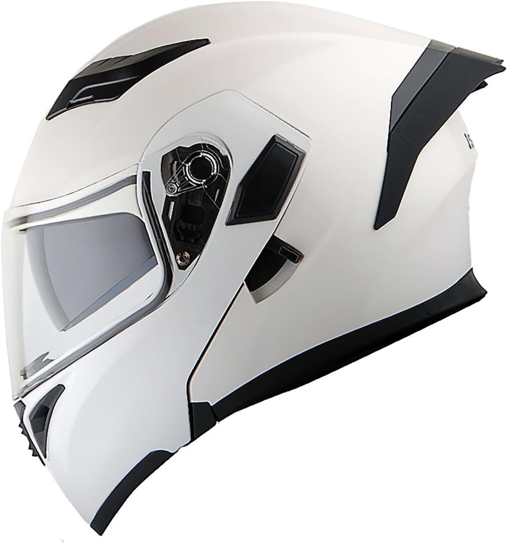 Motorcycle Modular Full Face Helmet Flip up Dual Visor Sun Shield: HB89 Glossy White
