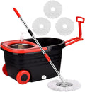 Mop and Bucket Set, 360° Spin Mop and Bucket with Wringer Set and 3 Microfiber Mop Refills, Stainless Steel 61''