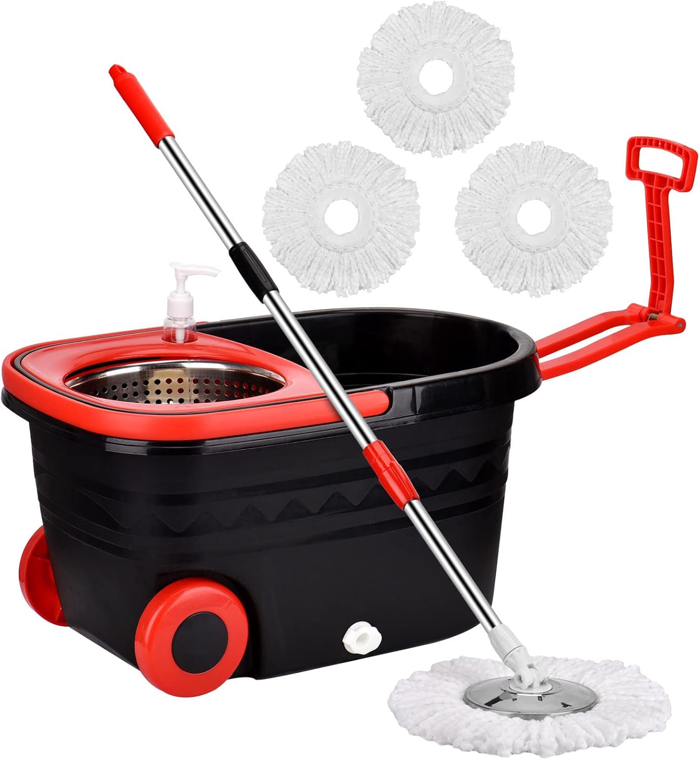 Mop and Bucket Set, 360° Spin Mop and Bucket with Wringer Set and 3 Microfiber Mop Refills, Stainless Steel 61''