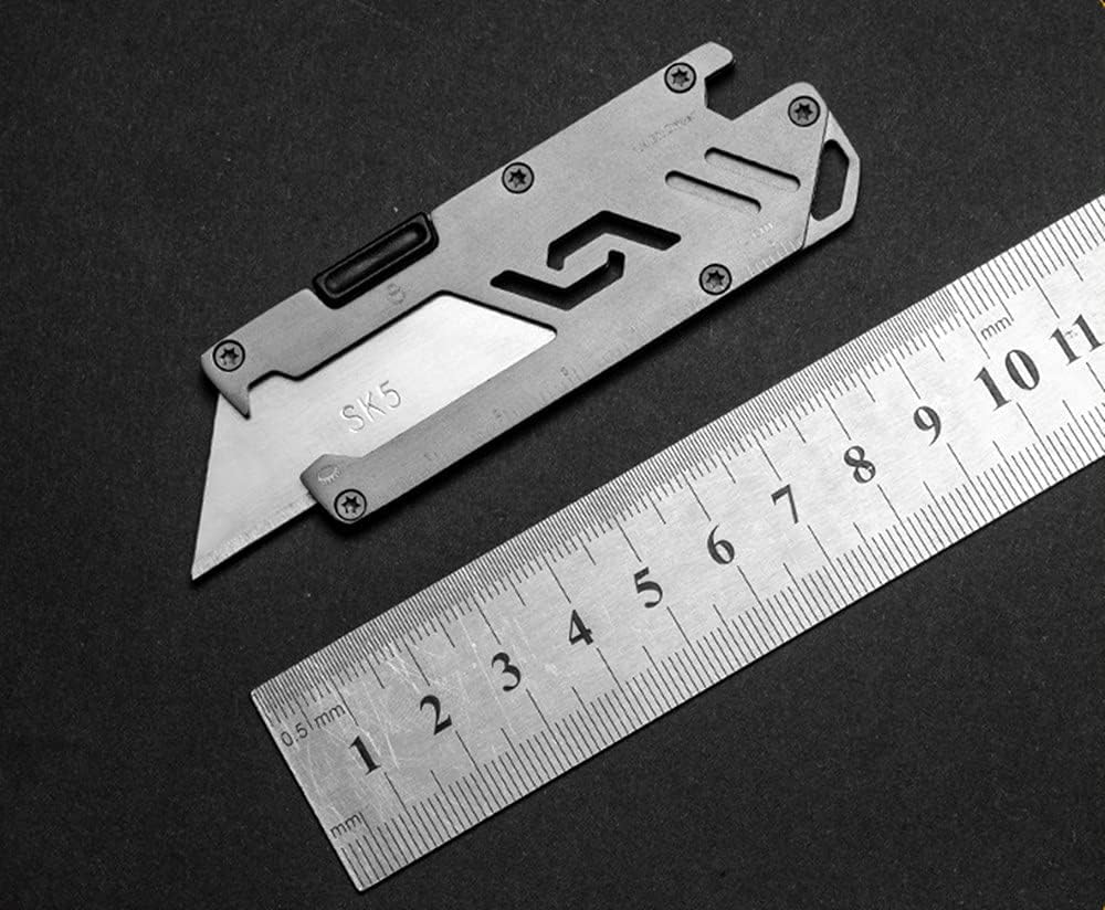 Stainless Steel Keychain Utility Knife, EDC Pocket Retractable Box Cutter