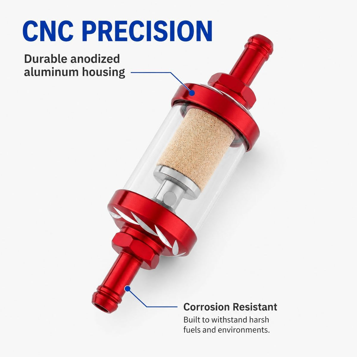 5/16 Inline Fuel Filter, Reusable Aluminum Filter with Clear Glass