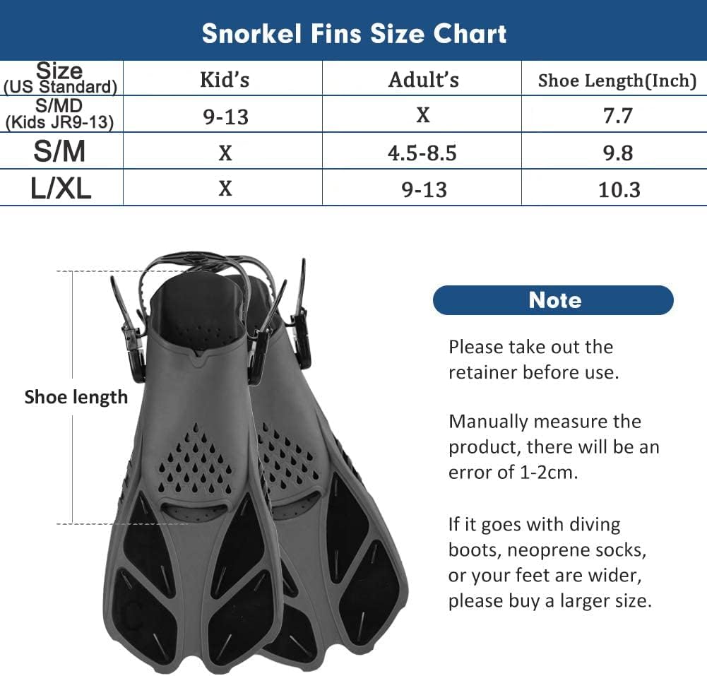 Swim Fins Snorkel Fins Snorkeling Gear Flippers for Swimming Short Diving Fins Travel Size with Mesh Bag Extra Fin