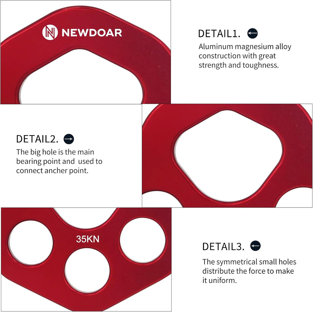 Descender Plate 20KN Paw Rigging Plate 4 Holes Rock Climbing Gear(4 holes/20KN Red)