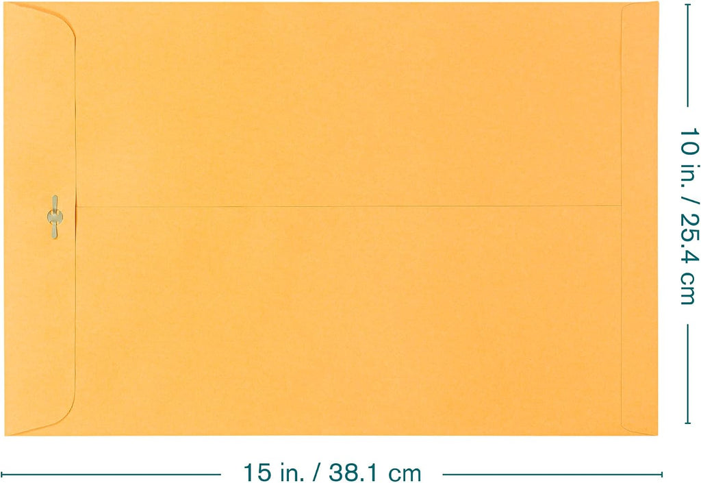 10 x 15 Clasp Envelopes - 10 Pack Brown Kraft Catalog Mailing Gummed Seal Envelope - 28lb Heavyweight 10x15 Inches