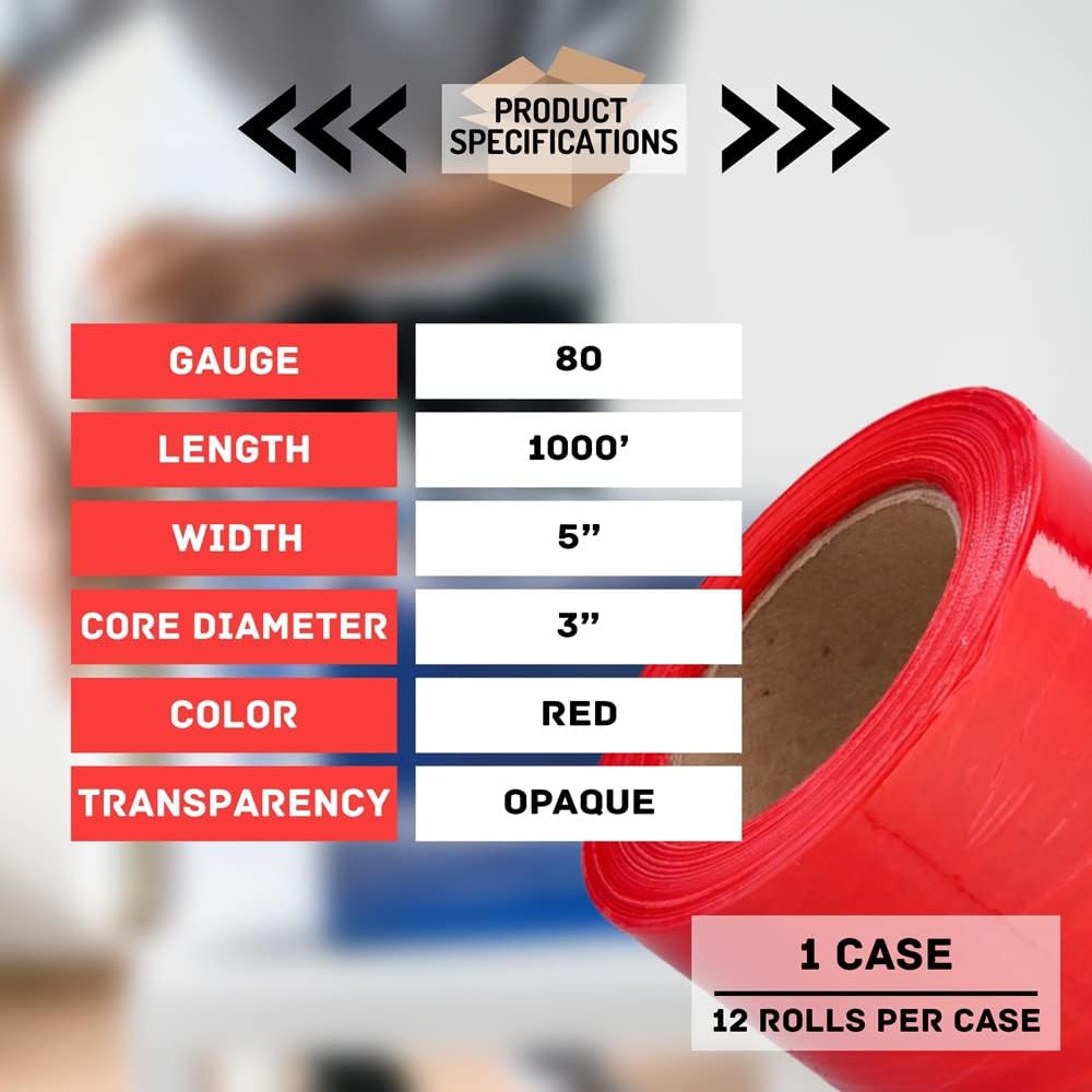 PSBM Dark Red Mini Stretch Wrap with Handle 5" x 1000' 80 GA 12 Rolls