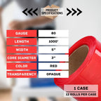 PSBM Dark Red Mini Stretch Wrap with Handle 5" x 1000' 80 GA 12 Rolls