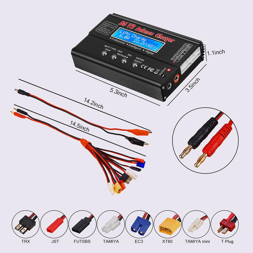 LiPo Battery Charger, 80W 6A Balance Fast Battery Charger for RC Toy Model | Battery Charger Discharger for 1S-6S