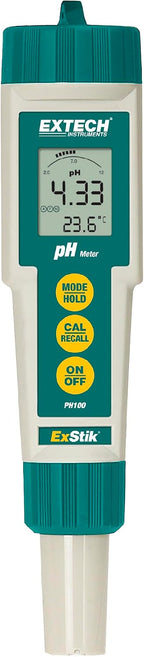 Extech PH100 Waterproof ExStik II pH Meter Kit with Flat Surface Electrode and Temperature LCD Display