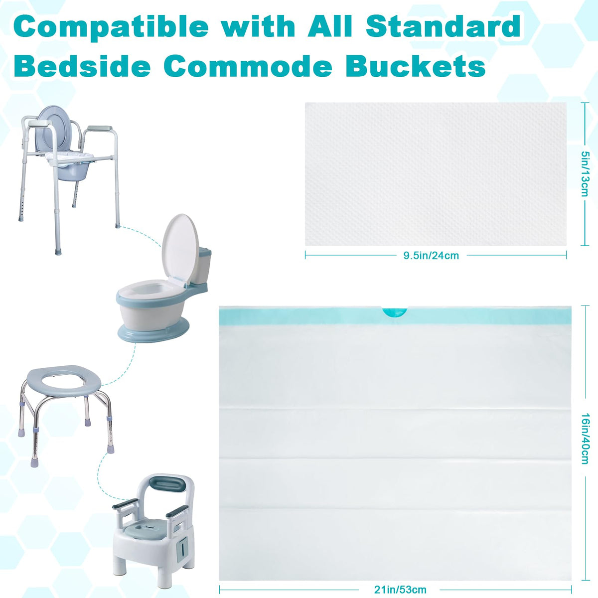 Commode Liners with Absorbent Pads, 60 Bedside Commode Liners and 60 Pads