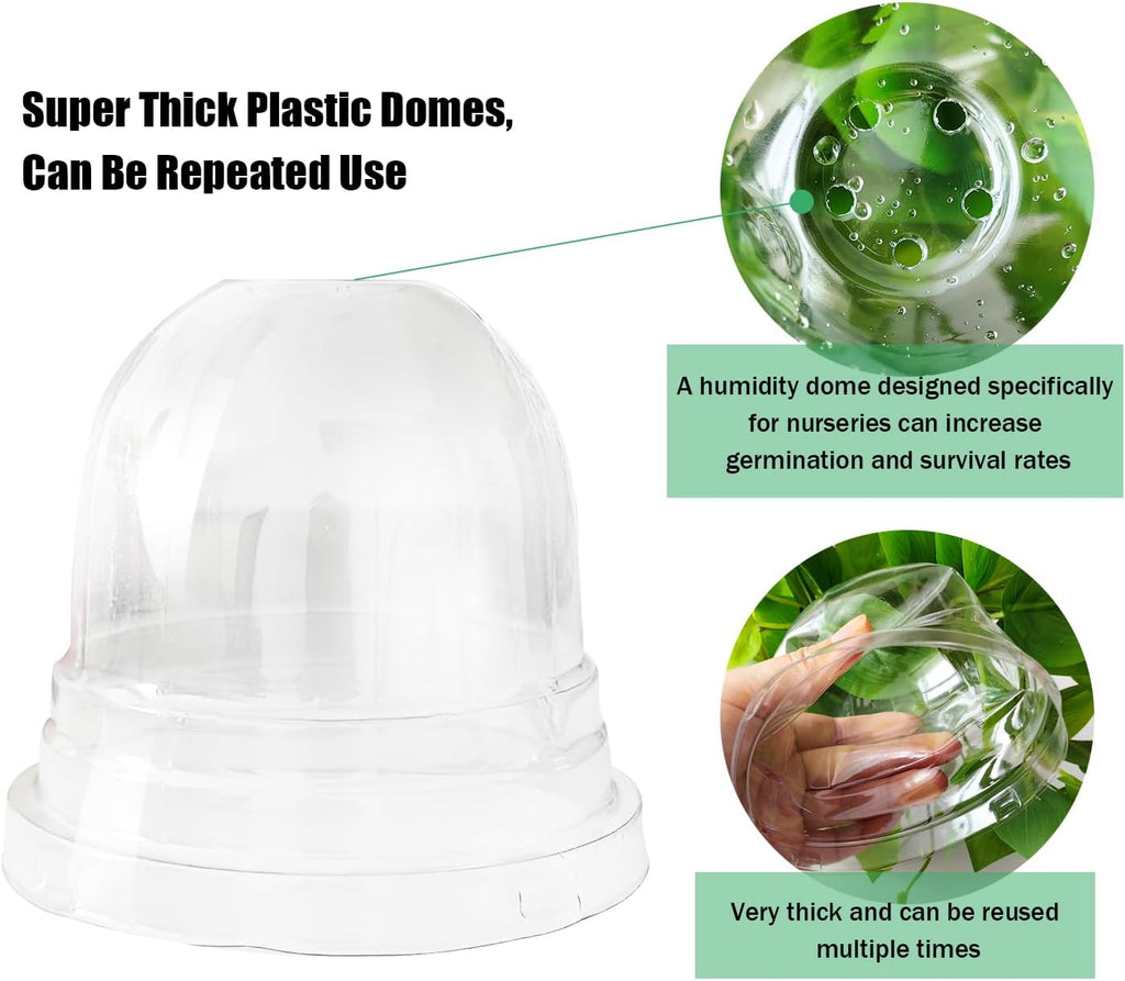 Plant Nursery Pots with Humidity Domes, 25 Sets 4 Inch Soft Nursery Pots Quality Ones (25 Red Pots + 25 Clear Lids)