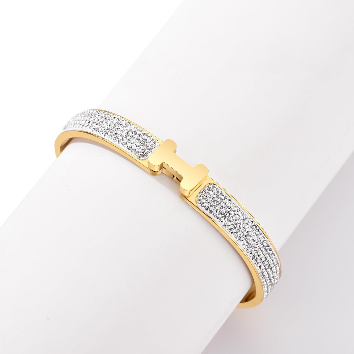 18K Gold Plated Bangle Bracelets for Women Stainless Steel with Cubic Zirconia Fashion Jewelry