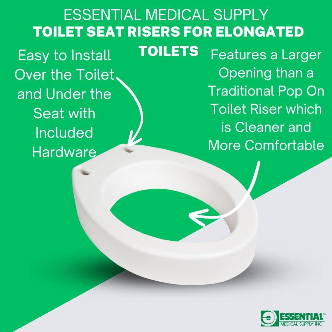 Toilet Seat Riser for Elongated Bowl with 3.5" Rise - 19 x 14 x 3.5 Inch, Elevating and Raising Toilet Seat for