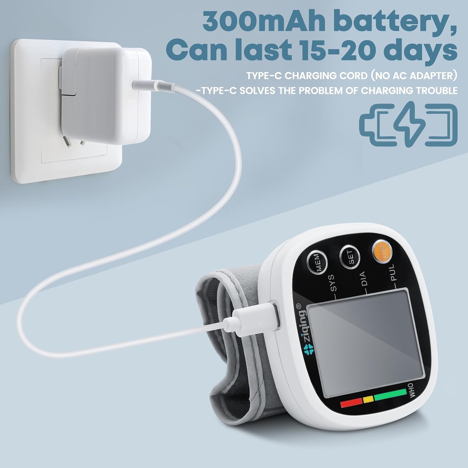 Wrist Blood Pressure Monitor for Home Use, Rechargeable Bp Machine