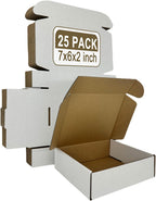 Small Shipping Boxes 7x6x2, Set of 25, White Corrugated Cardboard Box Mailer (YD762-25W)