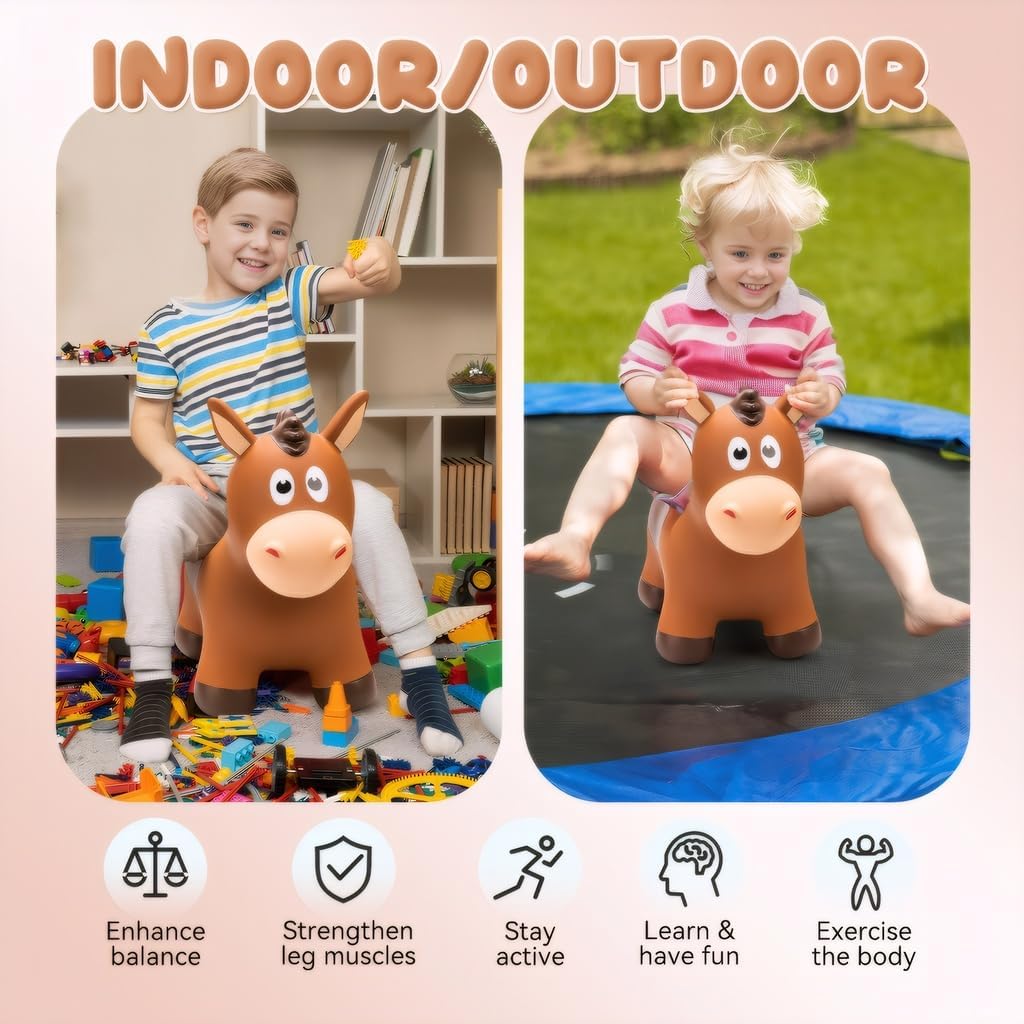 Bouncy Horse for Toddlers 1-3, Inflatable Ride on Bouncy Animal Hopper Toys for 1 2 3 4 5 Year Old Girl Boy Kids