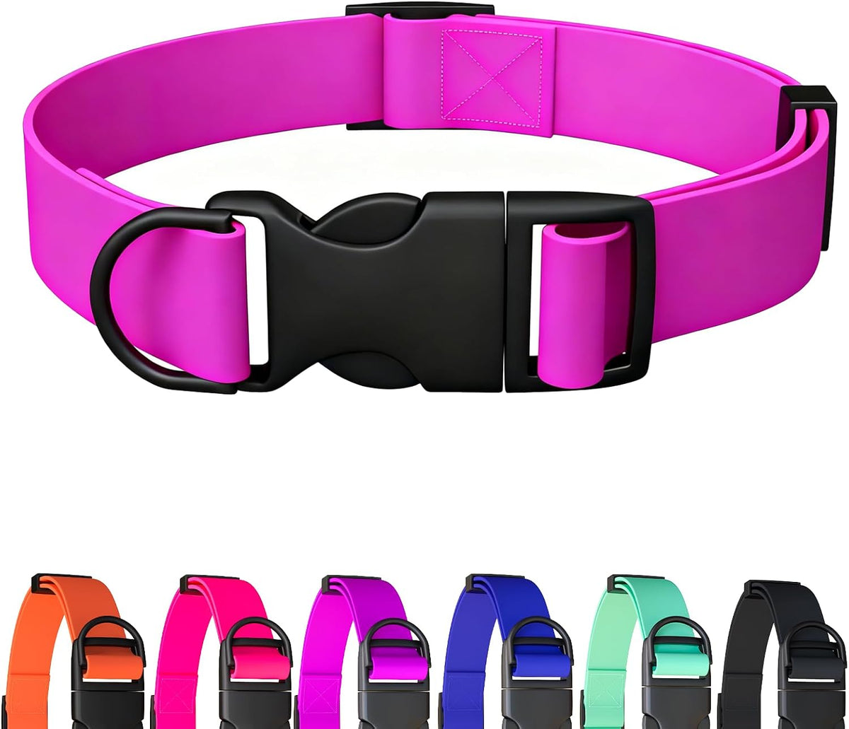 Waterproof Dog Collar Durable and Easy to Clean Rubber Dog Collars Odor-Proof Fits Small Medium Large Dogs (Rose