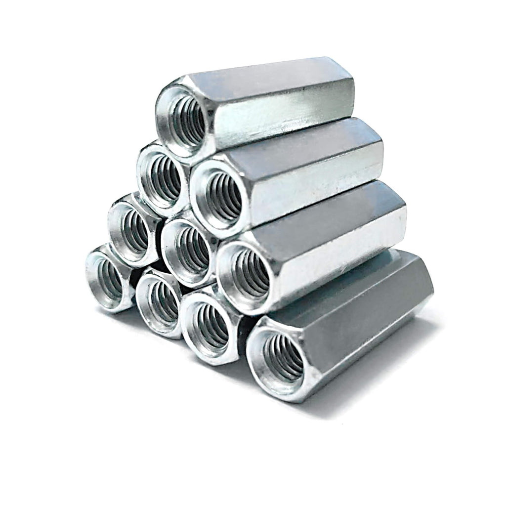 10 Packs 3/8"-16 Rod Coupling Nuts, UNC Threaded Hex Coupling Nut，Length: 1-3/4"