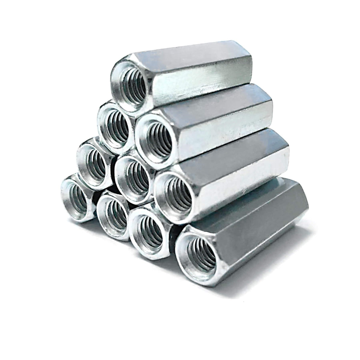 10 Packs 3/8"-16 Rod Coupling Nuts, UNC Threaded Hex Coupling Nut，Length: 1-3/4"