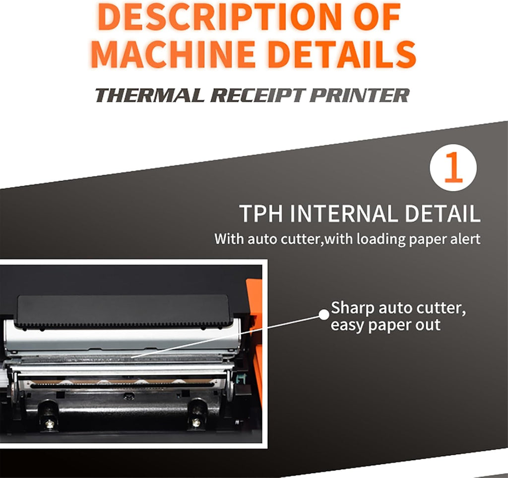 POS Thermal Printer, 80mm Thermal Receipt Printer with Auto Cutter, Sound and Light Alarm, USB+Network Interface