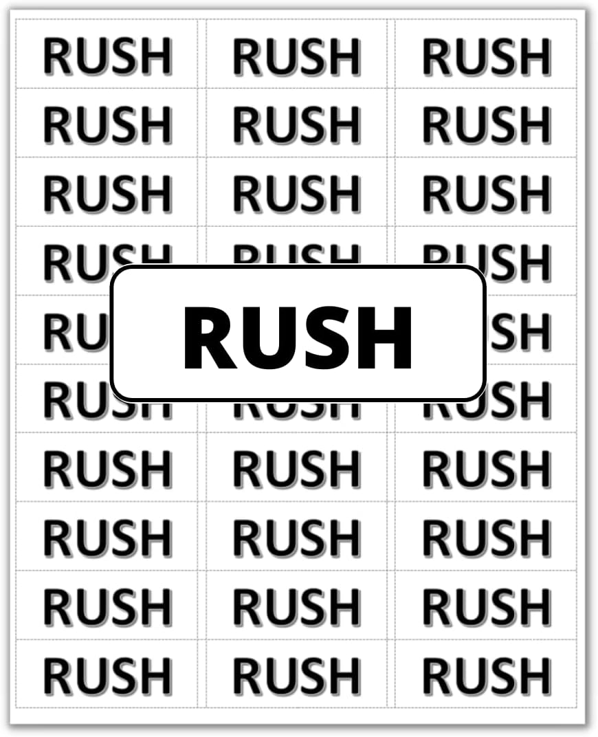 Pre Printed Labels - Rush - Warning Label Sticker - 150 Labels