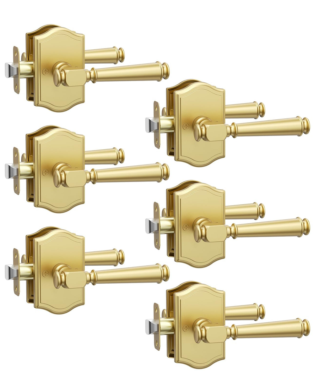 6 Pack Brushed Gold Passage Interior Door Handles