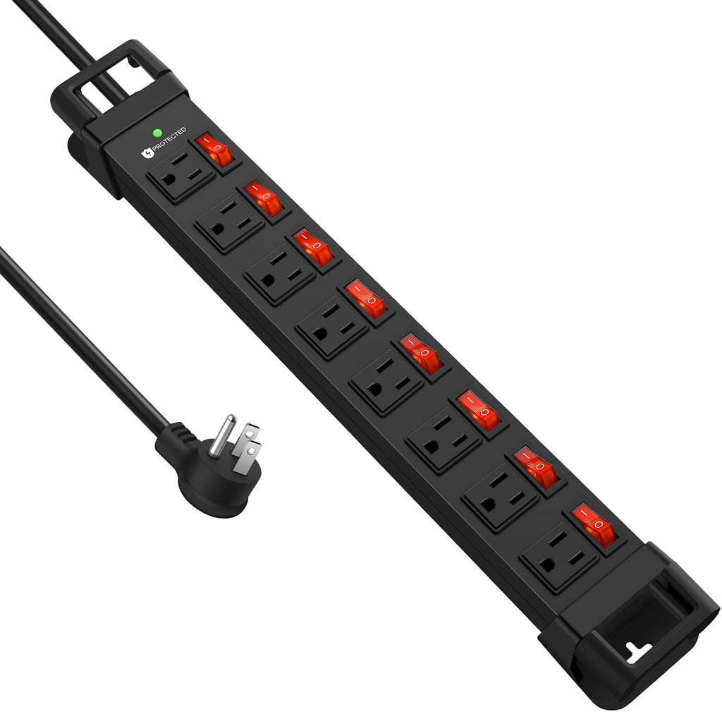 Heavy Duty Power Strip with 8 Outlets,1200J Surge Protector,Black,6FT | Individual Switch with Multiple Outlets,Wall