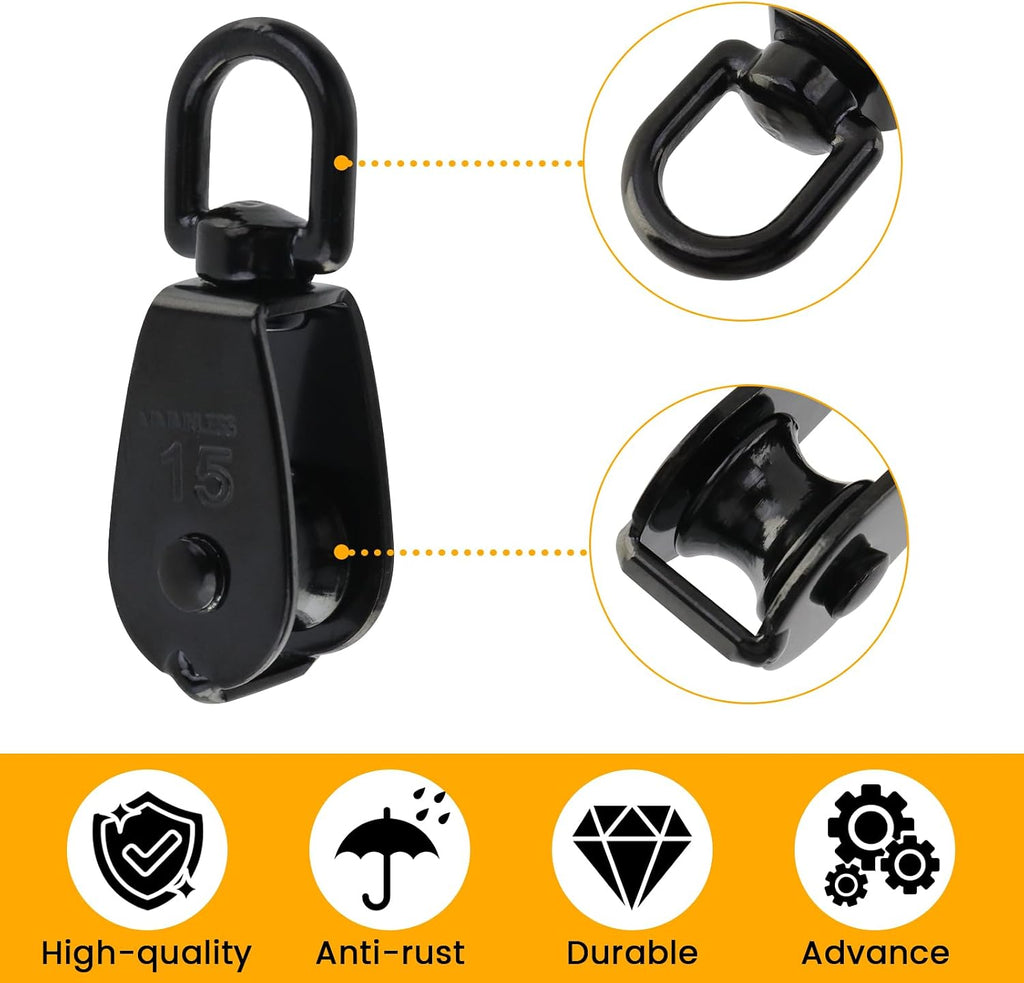 Antrader Single Pulley Block,M15 Pulley Block,Stainless Steel,Black,4Pcs
