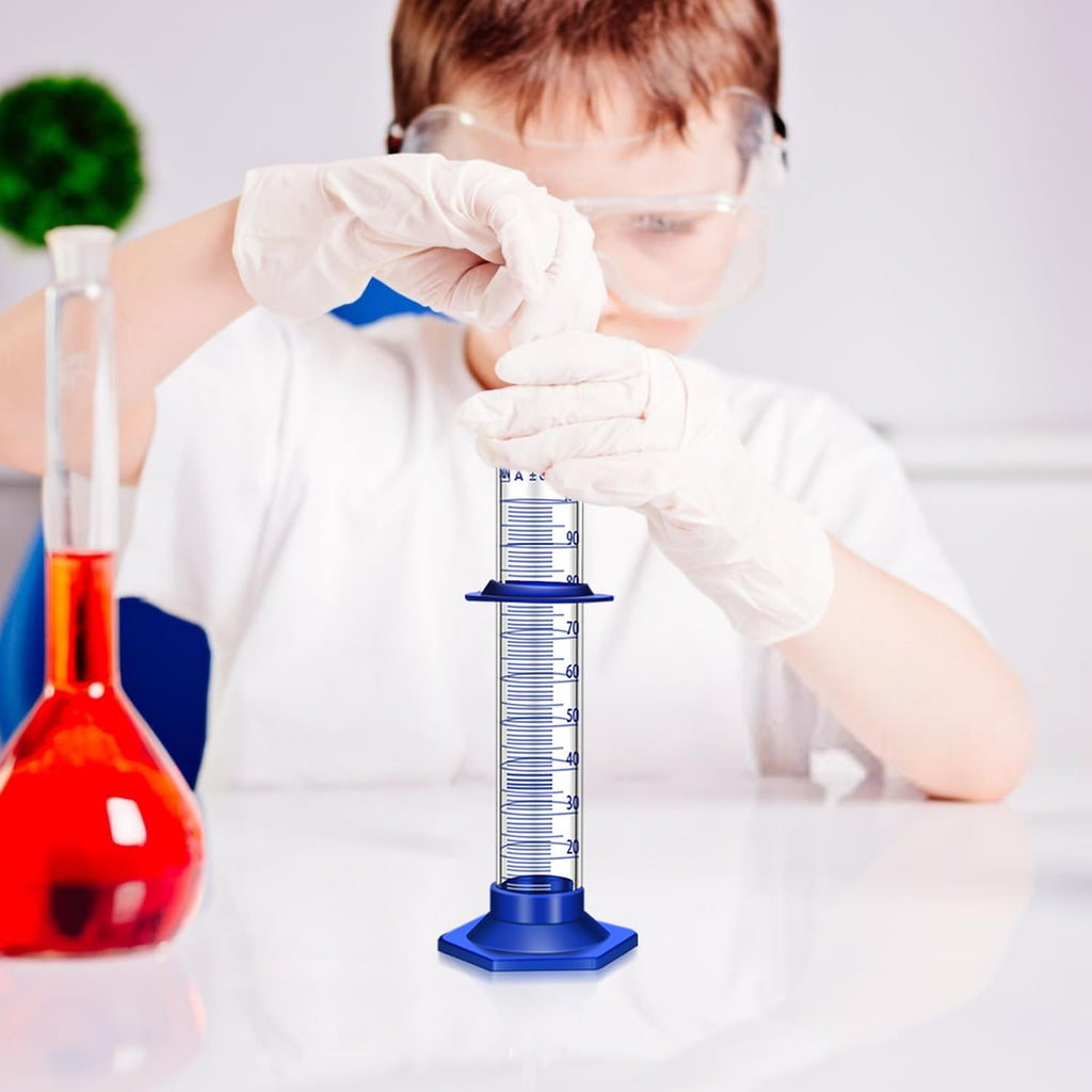 Thick Glass Graduated Cylinder Measuring Liquid Lab Cylinders with Anti-falling Plastic Base and Bumper Guard (glass