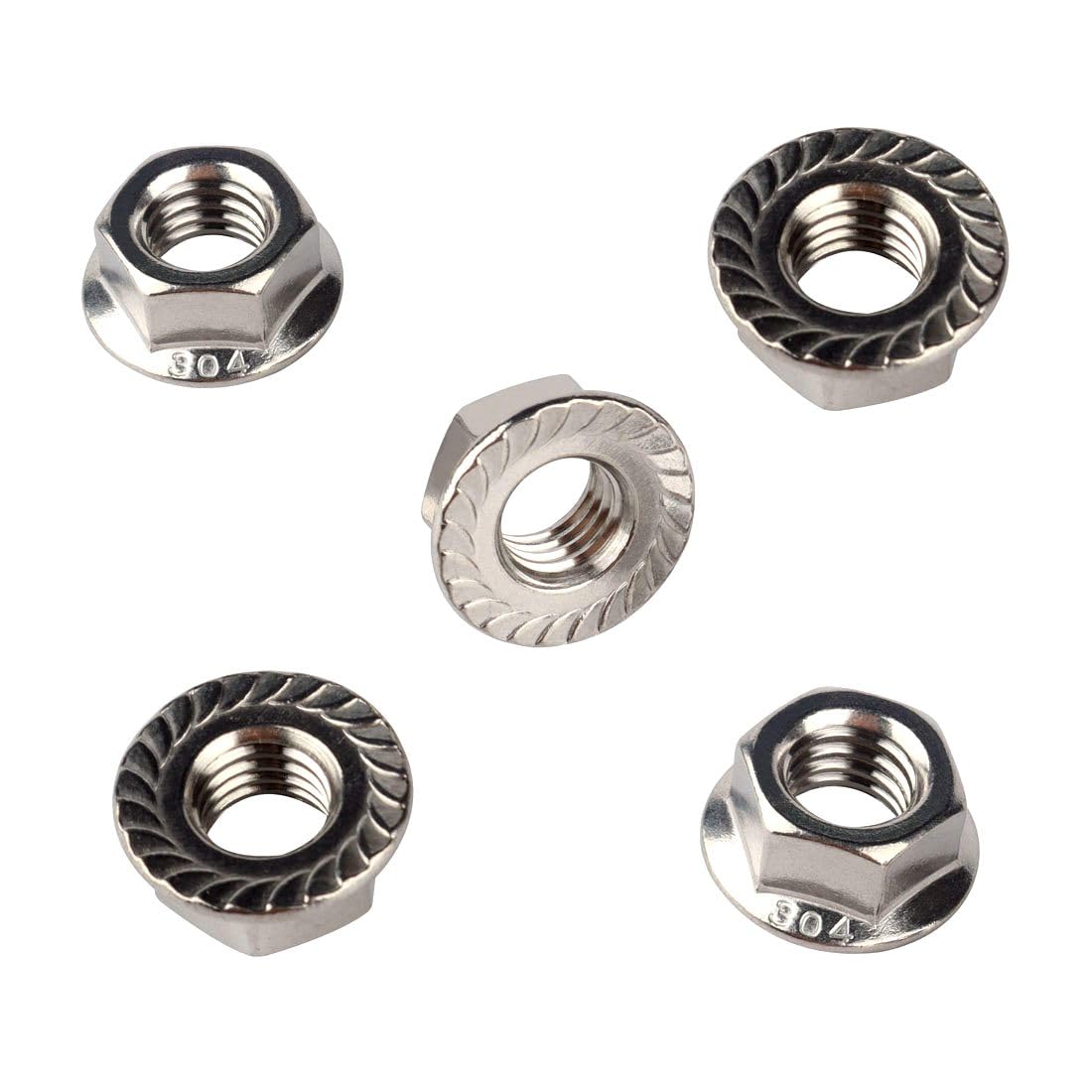 1/2-13 Serrated Flange Hex Lock Nuts 304 Stainless Steel, 20PCS Silver