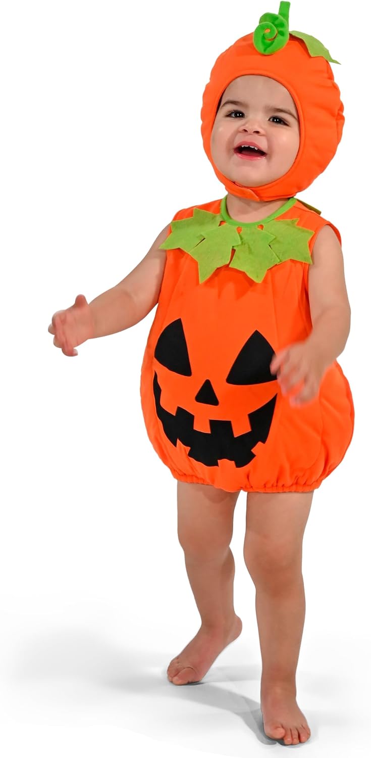 Halloween Baby Pumpkin Costume, Pumpkin Costume Toddler Outfit with Hood for Halloween Dress up party