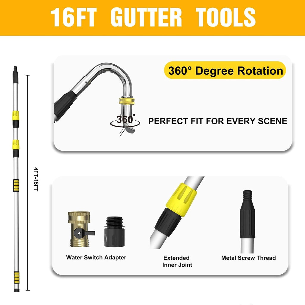 Gutter Cleaning Tools from The Ground, 24FT Reach Rain Cleaner with Bendable Wand and Quick Connect Adapter for