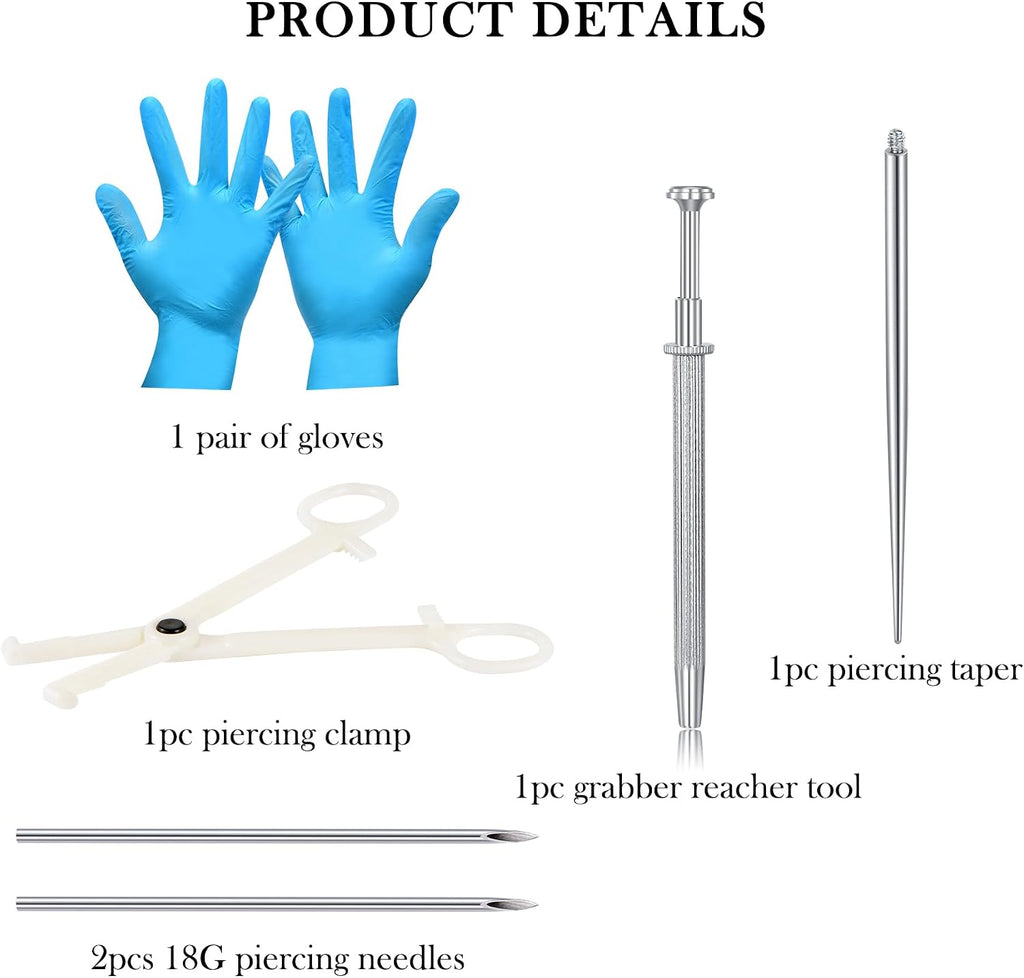 Nose Septum Piercing Kit,18G Stainless Steel Piercing Needles with Piercing Clamps Tool and 20G Silver Nose Hoop