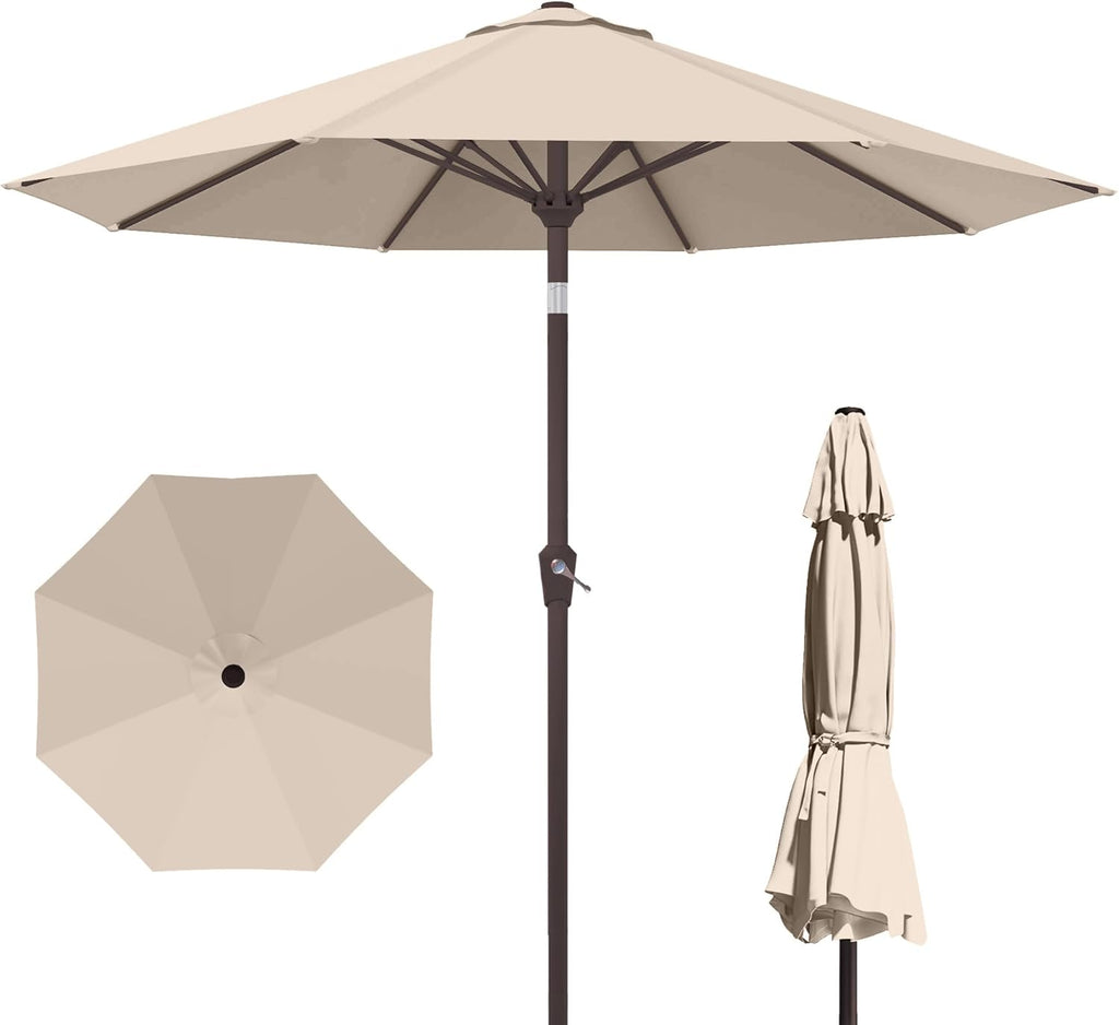 PatioKingdom 10FT Patio Umbrella with Push Button Tilt and Crank, Outdoor Market Umbrella with 8 Fiberglass Ribs, UV