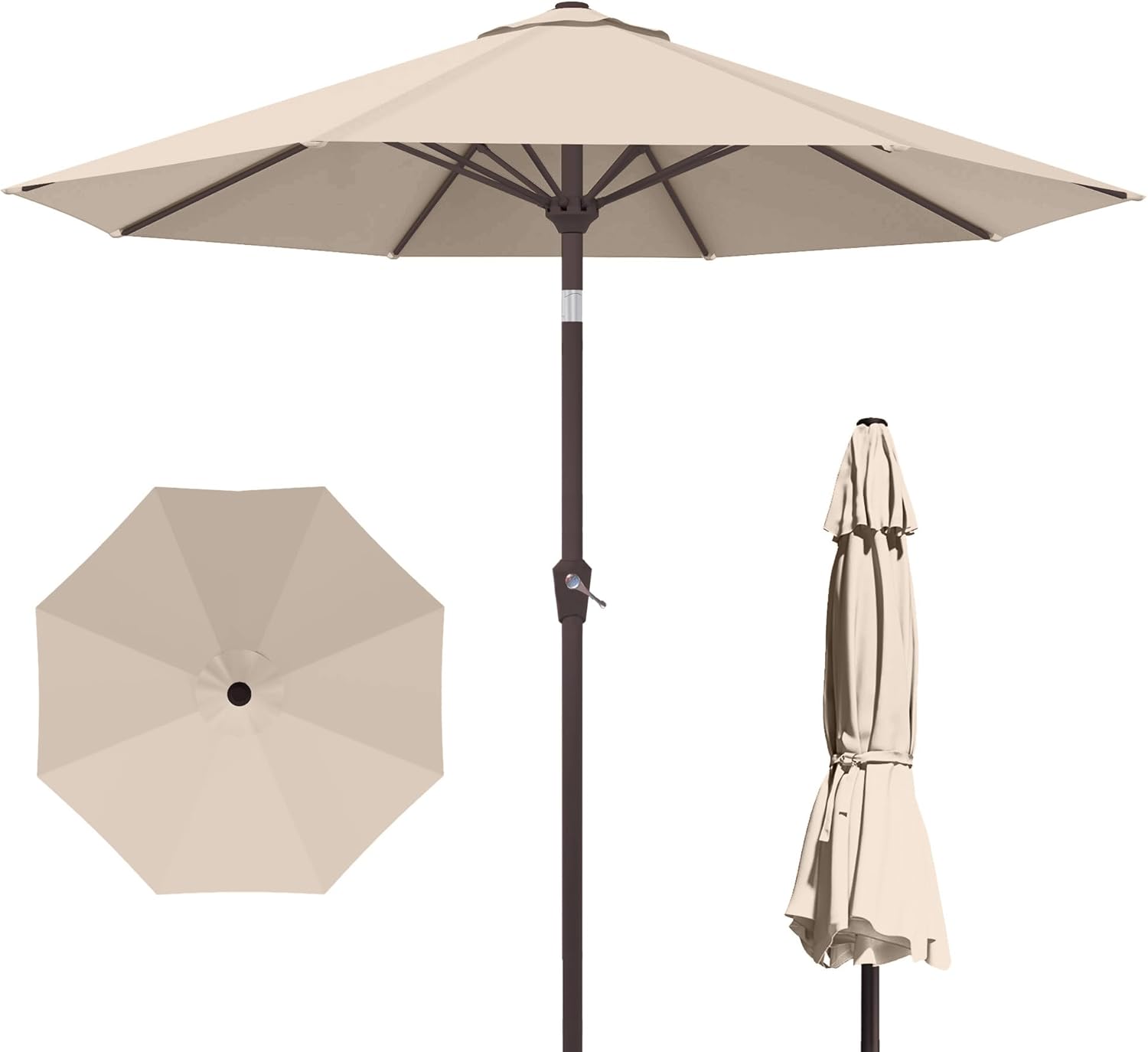 PatioKingdom 10FT Patio Umbrella with Push Button Tilt and Crank, Outdoor Market Umbrella with 8 Fiberglass Ribs, UV