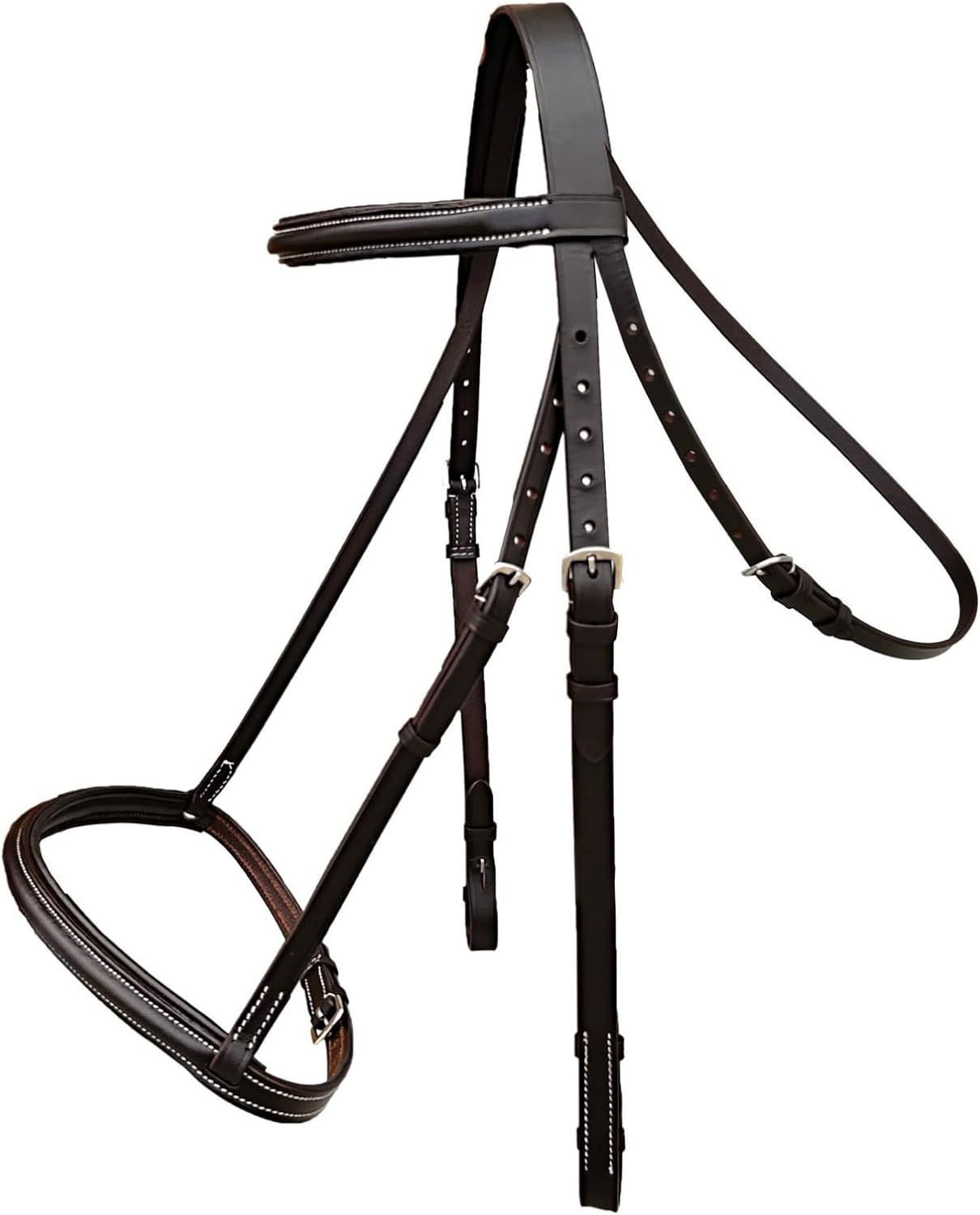 Padded Raised English Bridle, Premium Leather, Matching Laced Reins
