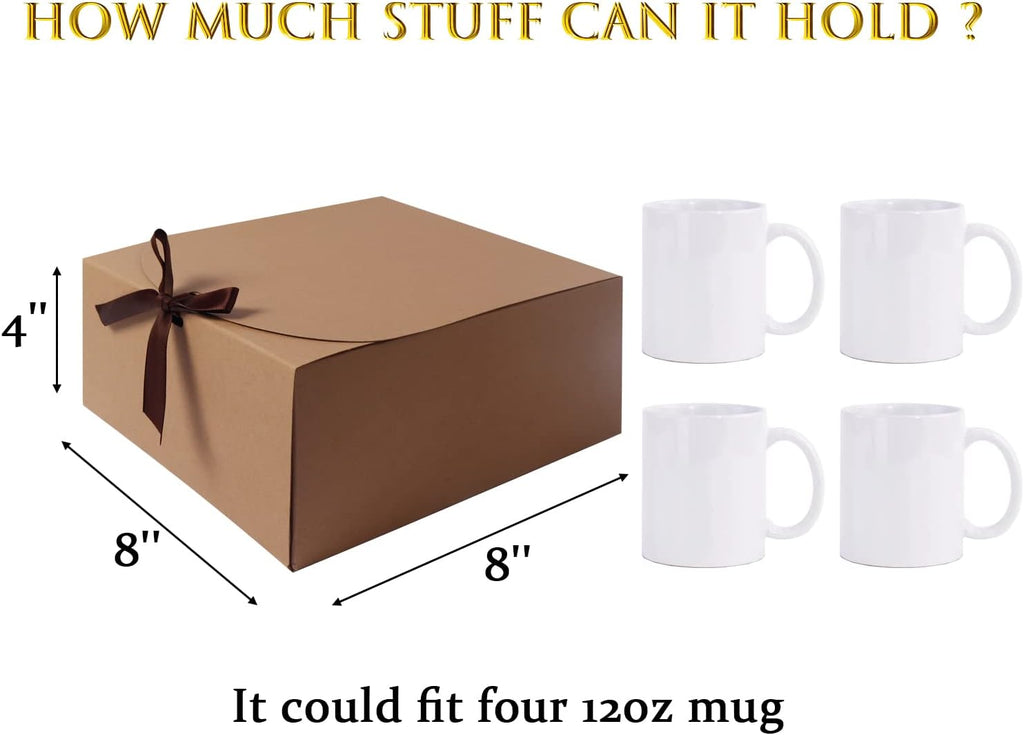Brown Gift Boxes with Lids, Gift Boxes Bulk with Ribbon, 12 Pack