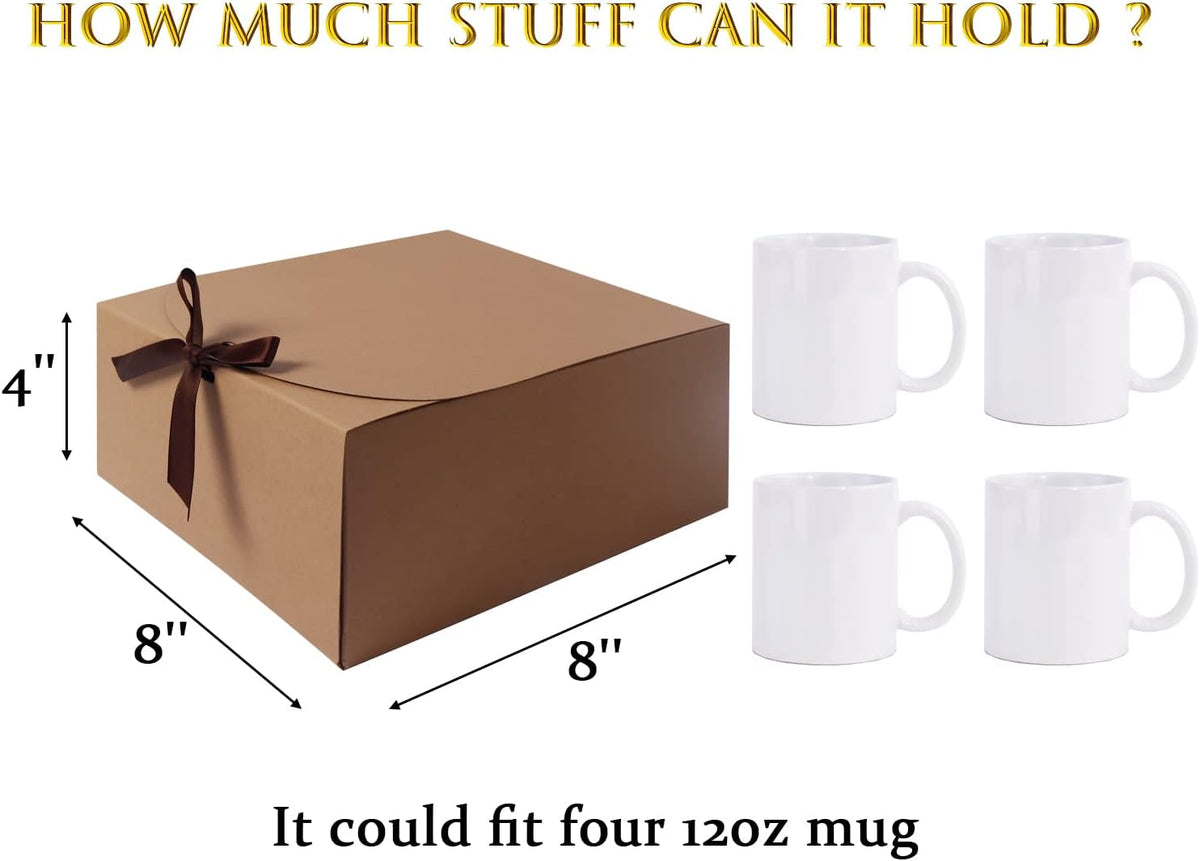 Brown Gift Boxes with Lids, Gift Boxes Bulk with Ribbon, 12 Pack