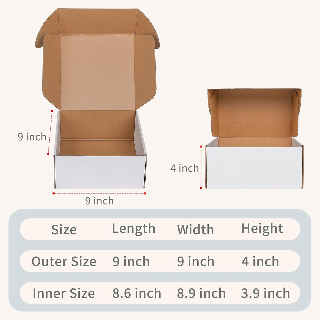 9" x 9" x 4" White Corrugated Cardboard Shipping Boxes Set of 25
