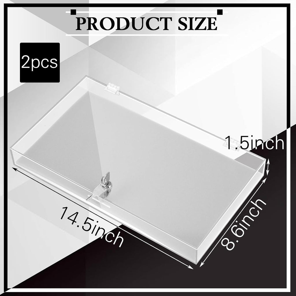 2 Pcs Acrylic Locking Jewelry Display Case Clear Ring Earring Necklace Bracelet Security Showcase with Lock and Key