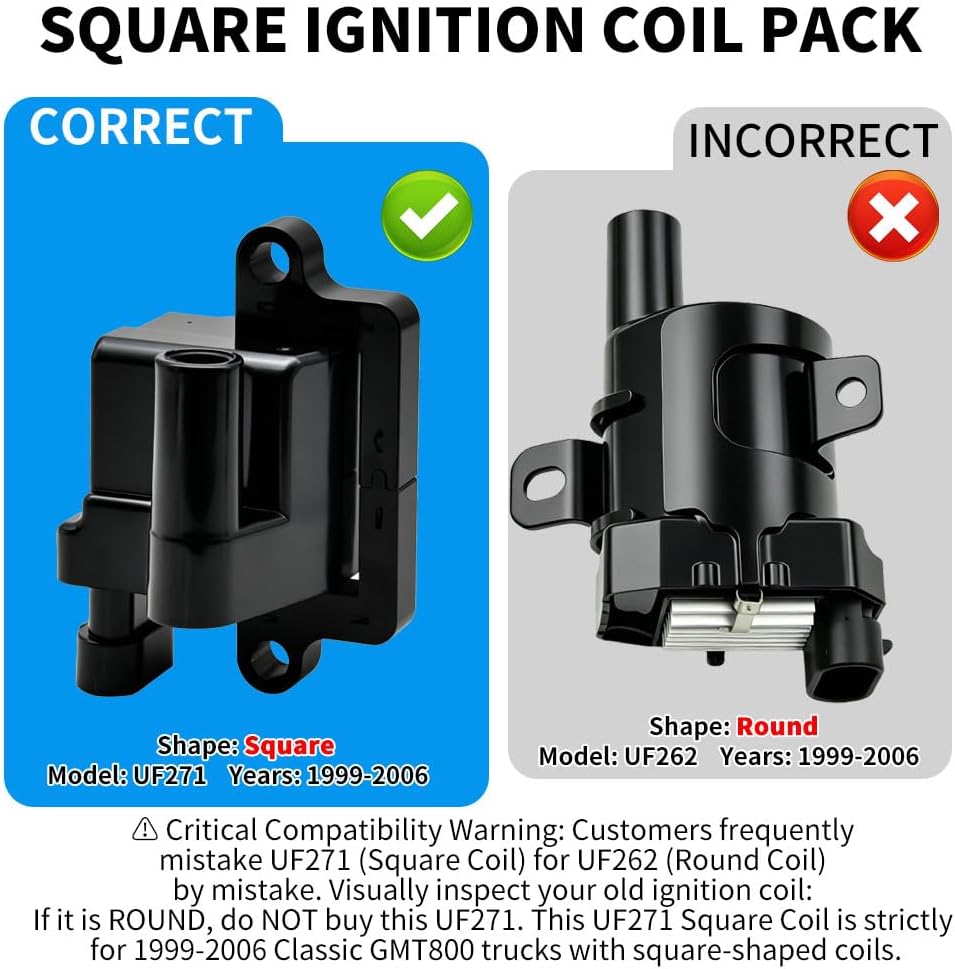 UF-271 Set of 8 12556893 Square Ignition Coil & 41-962 8 pcs Spark Plug and Red Wire Set Compatible with Chevrolet