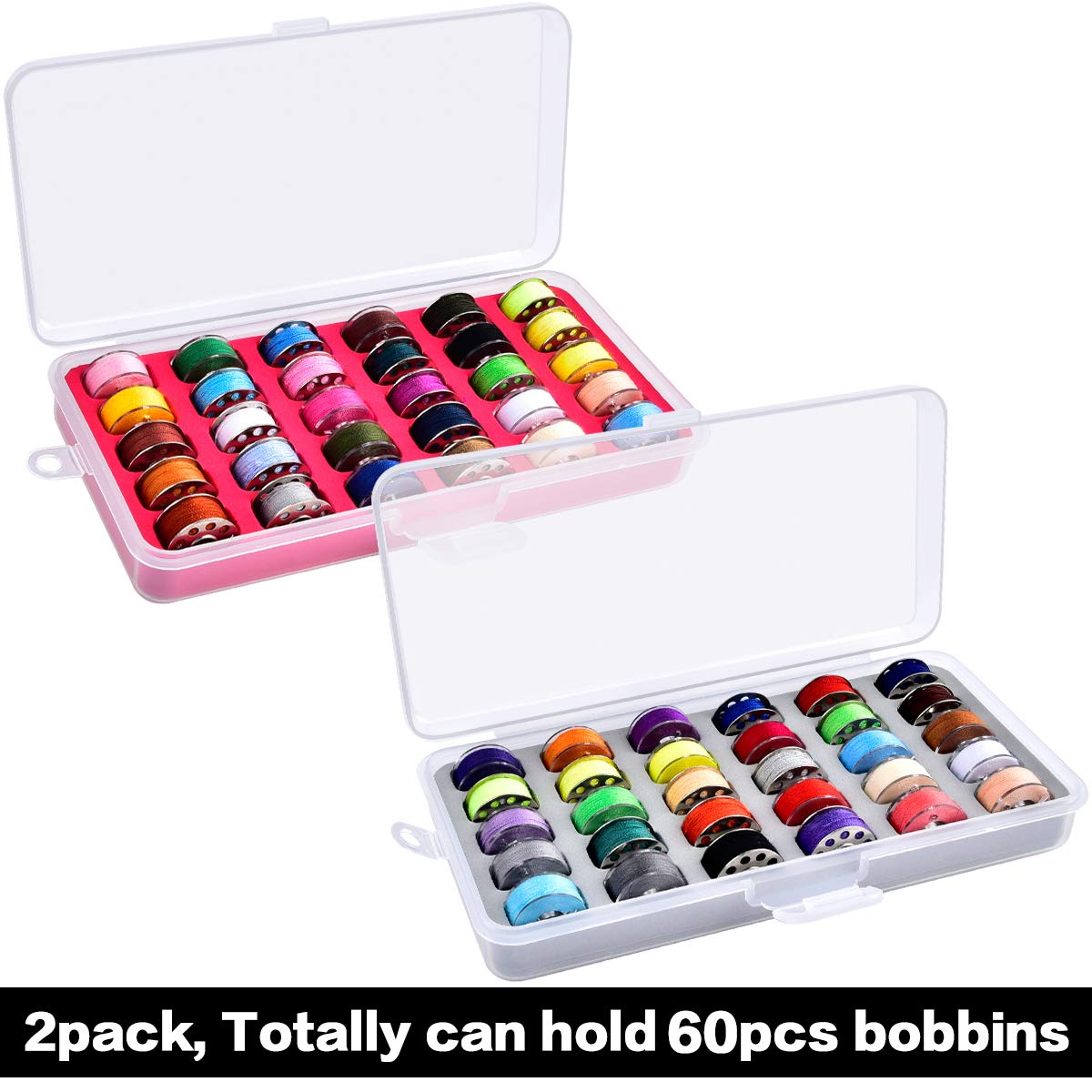 Bobbin Holder and Bobbin Case, 2-Pack Clear Storage, Holds 60