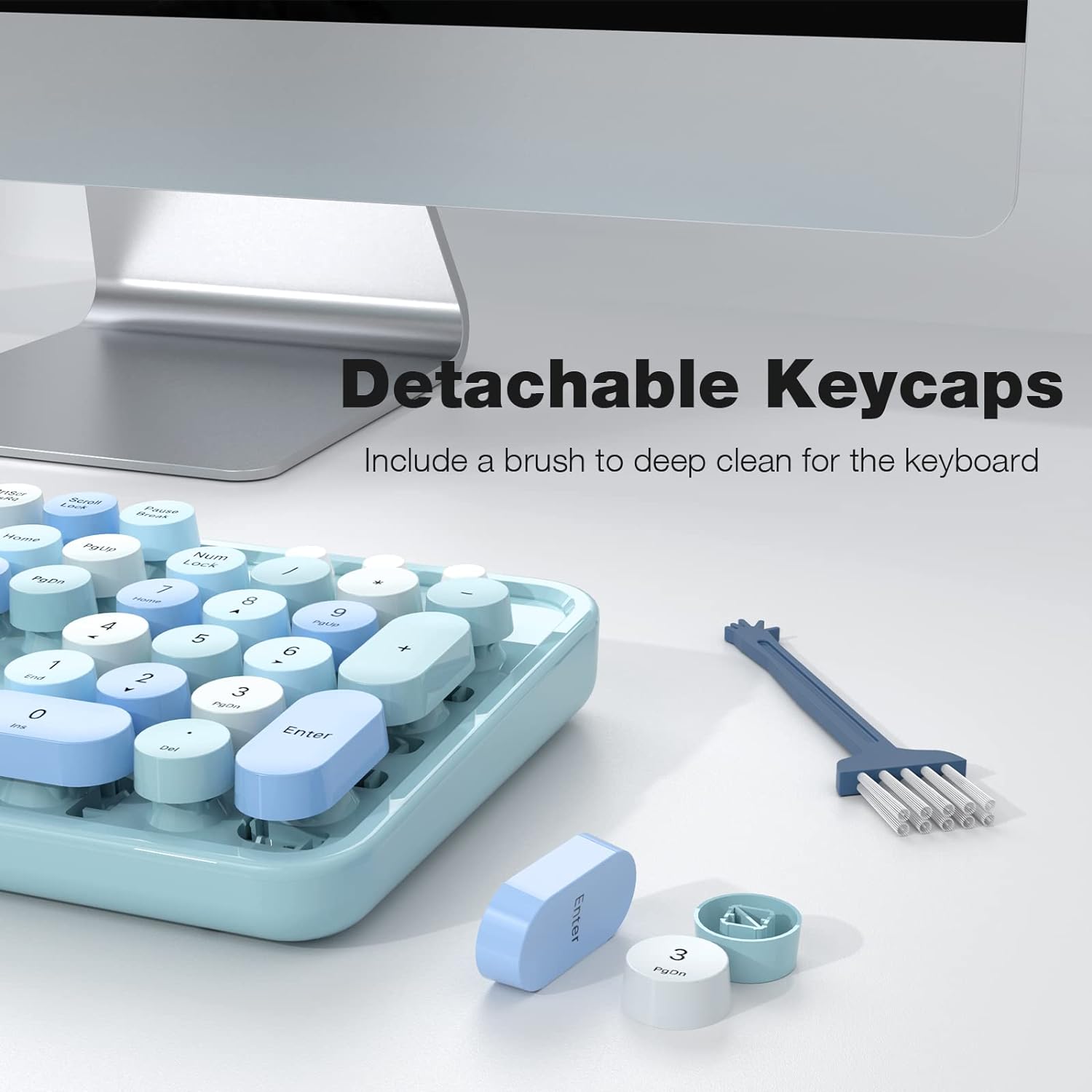 Wireless Keyboard and Mouse Combo, Retro Keyboard with Round Keycaps, 2.4GHz Dropout-Free Connection, Cute Wireless