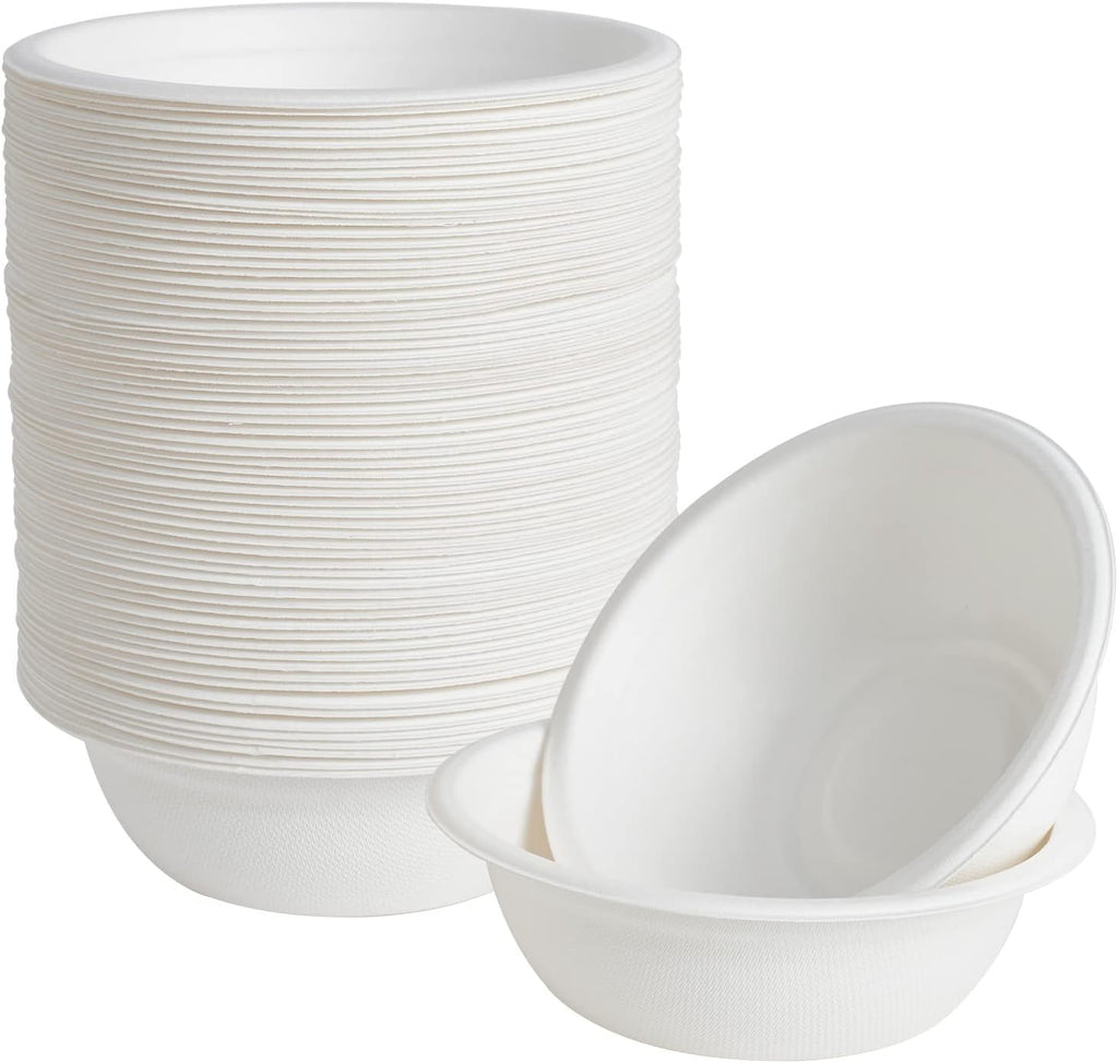 150 Pack 16 oz Compostable Paper Bowls Disposable, White