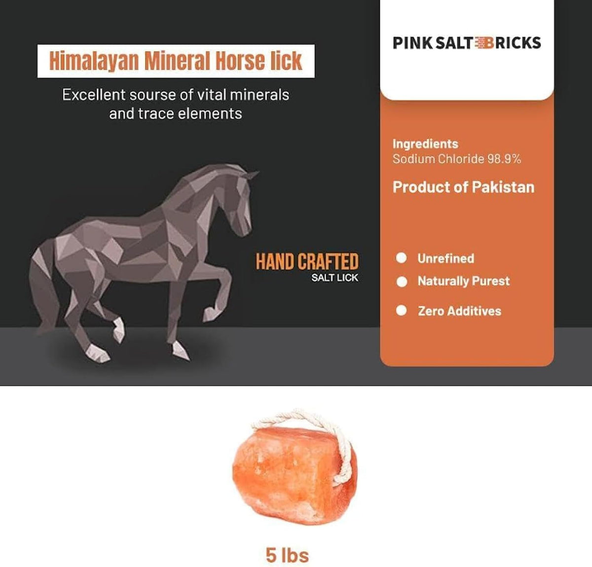 Himalayan Salt Lick for Horses & Livestock with Rope, Natural Mineral Salt Block, 3–4 lbs Each, 4 Pack for Horses