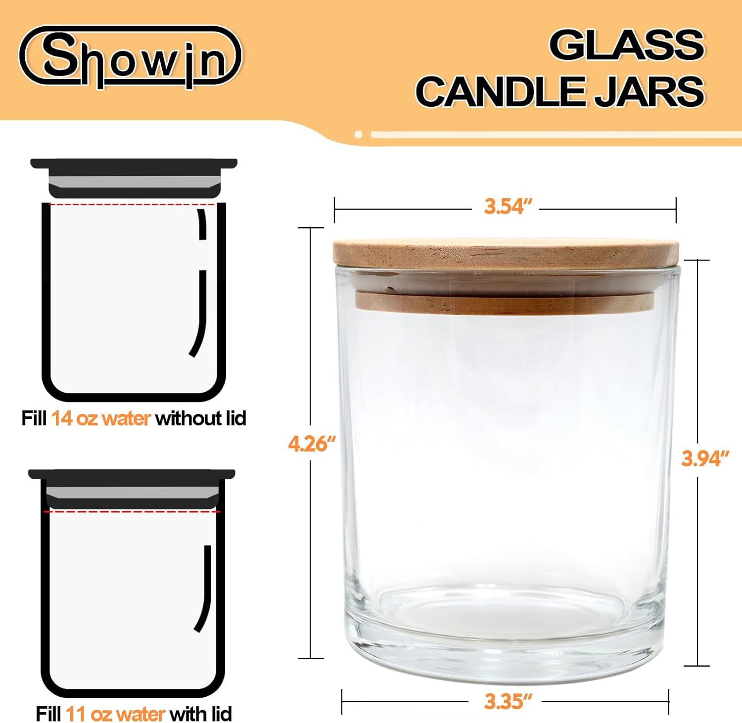 14 OZ Thick Candle Jars for Making Candles 12 Pcs, 3 Wick Empty Jars with Wood Lids for Candle Making, Sample