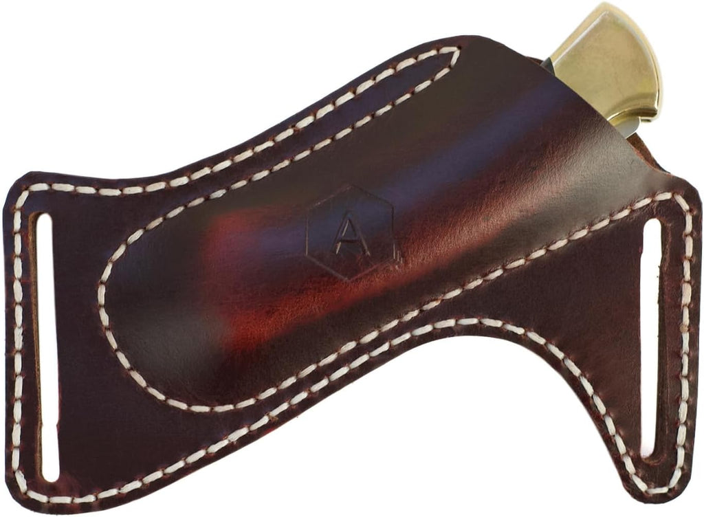 Leather Knife Sheath for Belt (Premium Leather) - Knife Holder for Belt with Side Draw Pocket for Folding Knife and