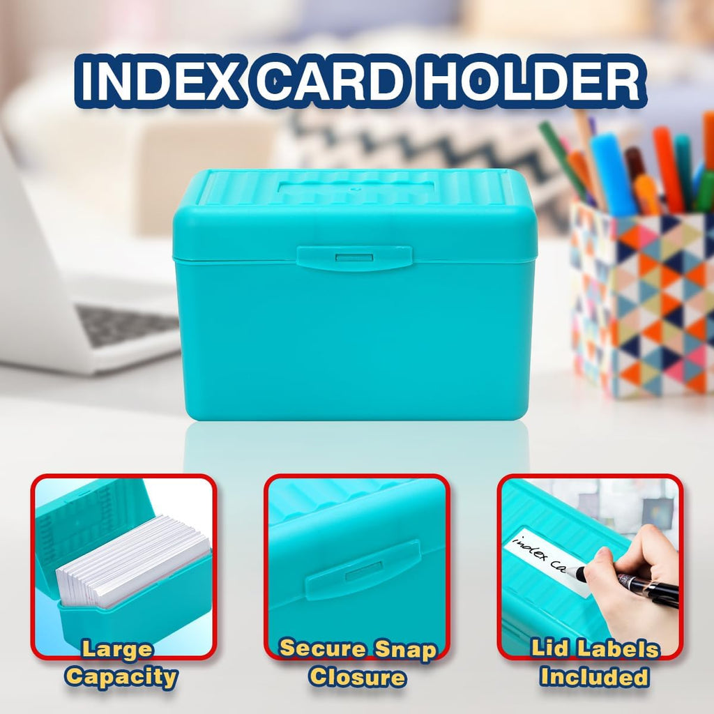 3x5 Index Card Holder with 100 Index Cards and 25 Dividers, Teal | 3x5 Inch Plastic Box, Heavyweight 3x5 Index Cards