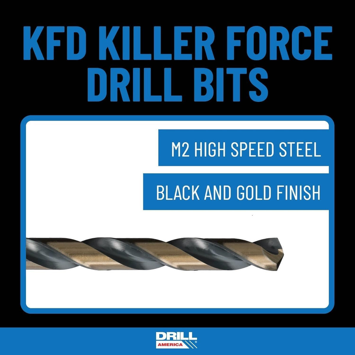 Drill America POUKFD3 3 Piece HSS KFD Jobber Drill Bit Sample Pack Small, Sizes 1/8"-1/4", Split Point, black/Gold